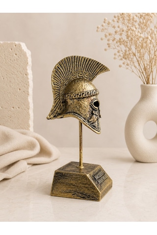 Antik Yunan Miğferi Dekoratif Biblo 20 Cm Bronz Görünümlü Masaüstü Süs