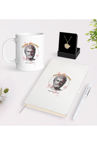 Kişiye Özel Felsefe Öğretmeni Beyaz Kupa Defter Kalem Ve Isimli P N11.4081