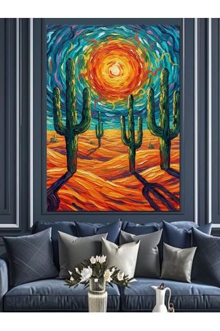 Ahşap Tablo Kutsal Işık Parıldayan Saguaro Kaktüsleri