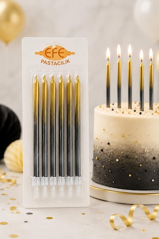 Metalik Siyah Gold Uzun Pasta Mumu 17 Cm Karışık