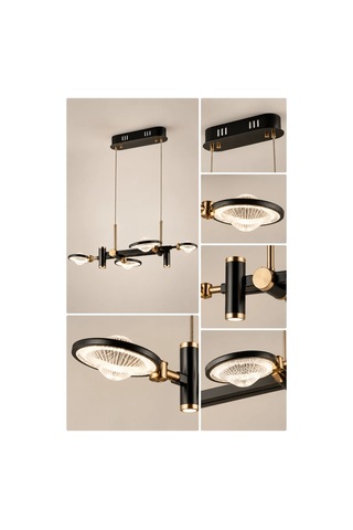 Modern Premıum Siyah Gold Ledli Avize 4 Kollu Sarkıt Salon Odası Yemek Masası Üstü Avizesi 30w