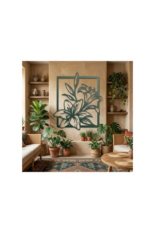 Çiçekler Çerçeve Metal Duvar Tablosu - Metal Duvar Sanatı - Bronz - 65 X 75 Cm