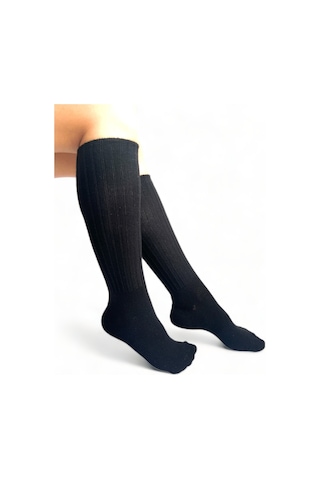 Ciho Socks Siyah Uzun Diz Altı Kışlık Kadın Yünlü Çizme Uyku Çorabı Soft Touch Siyah