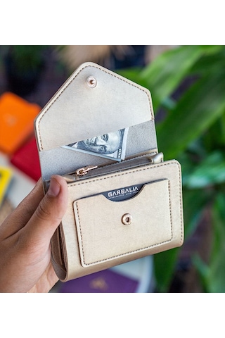 Bk Gift Kişiye Özel İsimli Vegan Deri Mini Gold Kadın Cüzdanı, Sevgiliye Hediye, Anneye Hediye, Arkadaşa Hediye