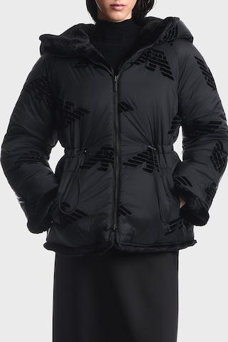 Emporio Armani Logo Nakışlı Çift Taraflı Comfort Fit Suni Kürklü Kaban Kadın Kaban Ew001467 Af14618 Mc736 Siyah
