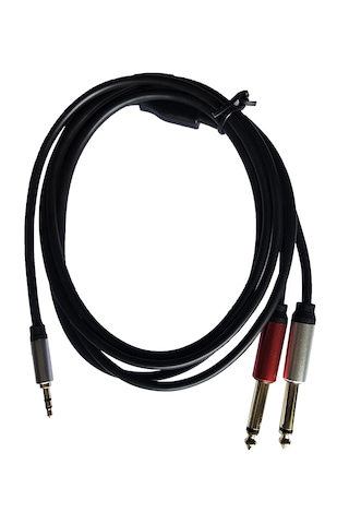 3.5 Mm Stereo To 2x 6.35 Mm Çivi Jak Profesyonel Amfi Mikser Telefon Ses Kablosu 1.8 Metre