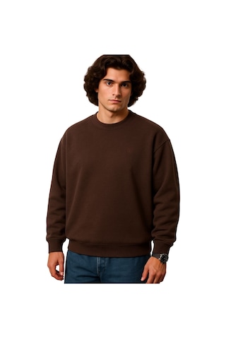 Erkek Büyük Beden 122 Kilo-158 Kilo Arası İçin Uygun Geniş Kalıp Bisiklet Yaka Pamuklu Selanik Kazak Kahve