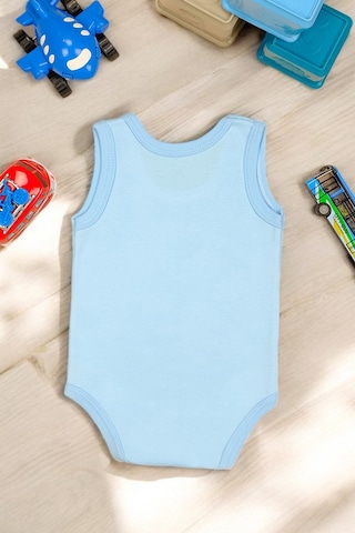 Bebetospik %100 Pamuklu Beni Yavaşça Teyzeme Ver Baskılı Yumuşak Doku Baskılı Zıbın & Body Mavi