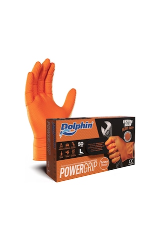 Dolphin Powergrip Ekstra Kalın Turuncu Nitril Eldiven 50 Adet/kutu