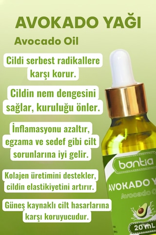 Avokado Yağı 20 Ml Soğuk Sıkım %100 Saf Cilt Ve Saç Bakım Yağı 20 ML
