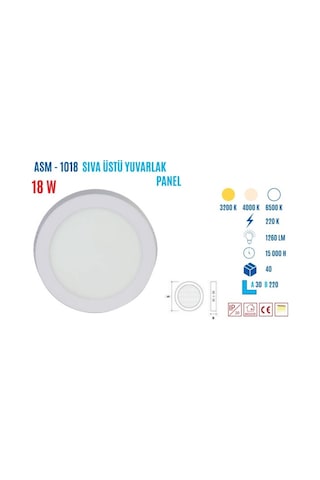 Ycl Asm-1018G 18W Sıvaüstü Yuvarlak Günış Ledpanel