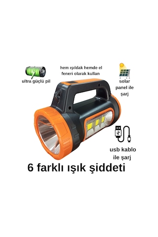3w 15w Solar Şarjlı Led El Feneri Işıldak Projektör Kamp Avcı Feneri Çok Renkli