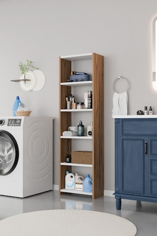 Alpaevmobilya Ahşap 5 Raflı 150 Cm Çok Amaçlı Açık Banyo Dolabı Düzenleyici Raf Ve Çamaşır Odası Dolabı Atlantik Çam - Beyaz