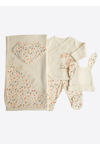 Kitikate Organik Cute Bunny 5'li Hastane Çıkış Seti Natural Krem