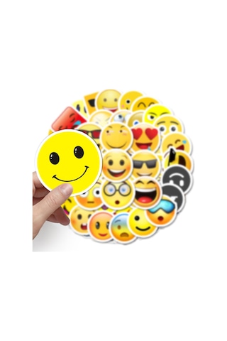50 Adet Tekrarsız Emojiler Kalite Pvc Sticker Süs 07
