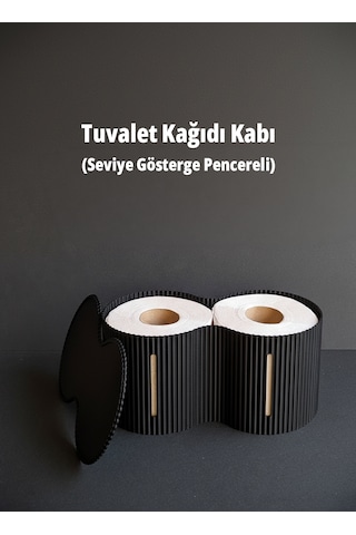 Dekoratif Tuvalet Kağıdı Kutusu 2 Li Rulo Kapasiteli Organizer -14x26x12 Cm Siyah
