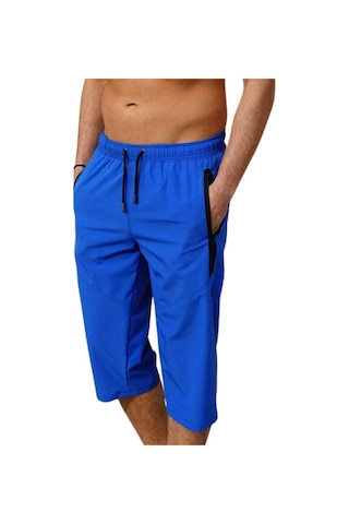 Saks Diz Altı Uzun Model Su İtici Özellikli Likralı Esnek Kumaş Erkek Plaj Deniz Kapri Şort - 941-saks 001