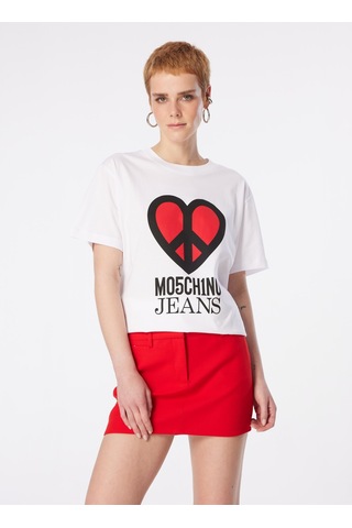 Moschino Jeans Beyaz Kadın Baskılı T-shirt 241k1j0710