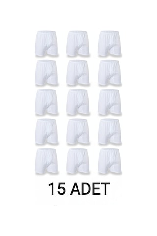 Enmodaiçgiyim 15 Adet Beyaz %100 Pamuk Rahat Kesim Erkek Paçalı Külot Boxer