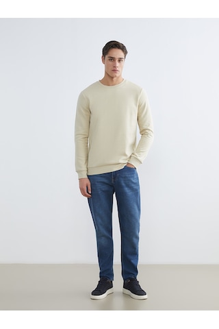 Lcwaıkıkı Basic Bej Bisiklet Yaka Erkek Kalın Sweatshirt