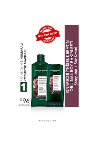 Yves Rocher Onarıcı Bitkisel Keratin Orijinal Boy Bakım Seti- Saç Kremi 200 Ml & Şampuan 300 Ml