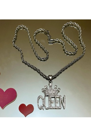 Gns Aksesuar Kral Ve Kraliçe Model 316l Kararmaz Çelik-kalın Zincirli Çift Kolye Gümüş