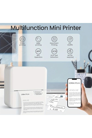 Motion003 Pembe B Taşınabilir Kablosuz Mini Termal Yazıcı Mürekkepsiz Etiket Yapıcı Usb