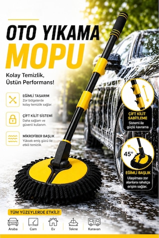 Teleskopik Saplı Mikrofiber Oto Yıkama Fırçası Araç Yıkama Mopu, Çizmez Araç Temizlik Fırçası Otomobil, Suv Ve Cam Temizleme Aparatı