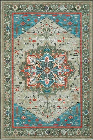 Cool Halı Beylerbeyi By 832 Yeşil Halı Etnik Desenli Otantik Ev Salon Halısı Yıkanabilir Şönil Halı