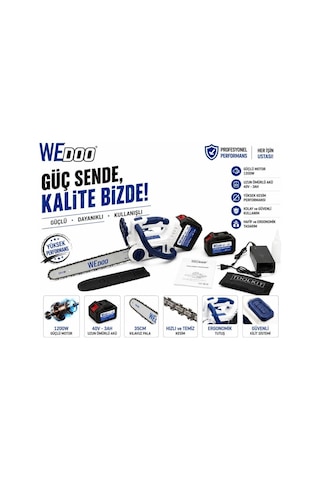 Algaride Wedo Dns-147 Akülü Zincirli Testere 40v 3ah Çift Akülü Güçlü Ağaç Ve Kemik Kesme Motoru 25 M/s