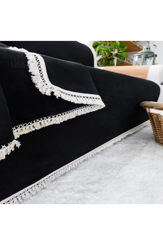 Dnc Home Tekstil Ndchome Premium Keten Siyah Ponponlu Koltuk Örtüsü 170 X 220