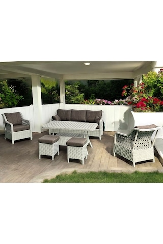 Tu Tienda Ronda Alüminyum 3 1 1 2puf Masa Rattan Bahçe Balkon Mobilyası,rattan Örgü Renk Beyaz/sütlü Kahve Sütlü Kahve1