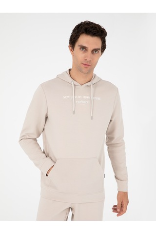 Bej Regular Fit Pamuk Karışımlı Yarım Fermuarlı Sweatshirt