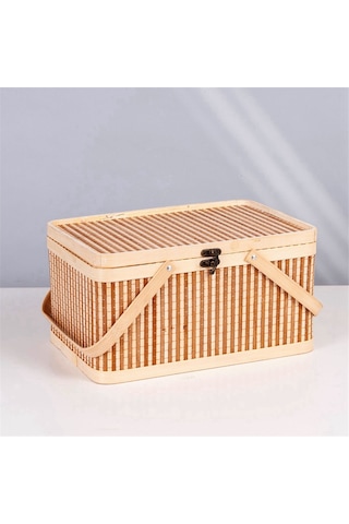 Xiaaokeji Dokuma Sepetler Büyük Bambu Piknik Meyve Kapaklı Ekmek Zongzi Düzenleyici Haki