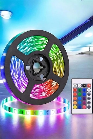 Bfs 5 Metre Şerit Led Rgb Işıklı Kumandalı Güç Adaptörü Her Ortama Uygun Çok Renkli