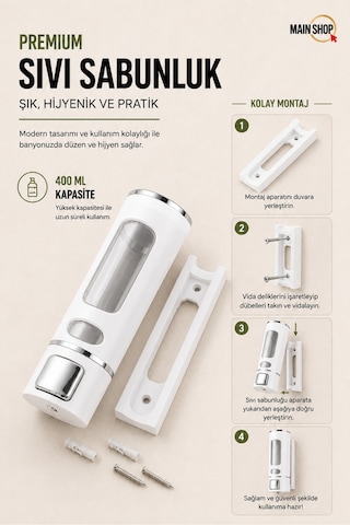Mainshop Duvara Monte Manuel Sabunluk Sıvı Lavabo Sabunluk El Sabunu Beyaz Renk M-52