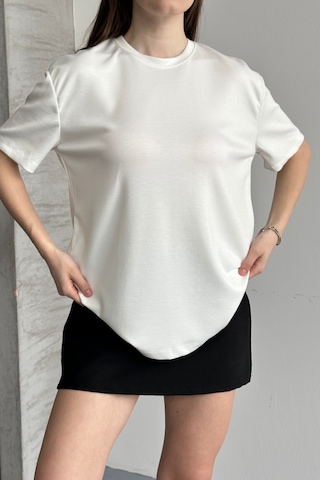 Balenbi Kadın Modal Bisiklet Yaka Basic Yarım Kollu T-shirt 1211 Beyaz