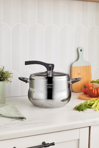 Emsan Retro Paslanmaz Çelik İndüksiyon Tabanlı Düdüklü Tencere 4 Litre Gümüş