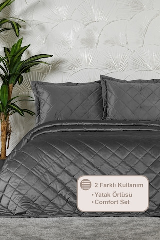 Elart Alice Çift Kişilik Kadife Yatak Örtüsü Seti 240 x 260 CM Antrasit