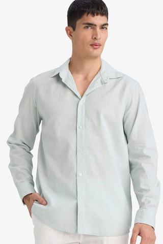 Defacto Regular Fit Polo Yaka Keten Karışımlı Yazlık Uzun Kollu Gömlek E0518ax25smgn1260 Yeşil