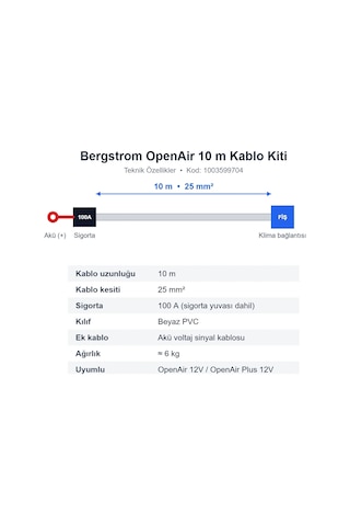 Bergstrom Openair 10 M Klima Kablo Kiti - 25 Mm² 100a Sigortalı Akü Bağlantı Seti 1003599704