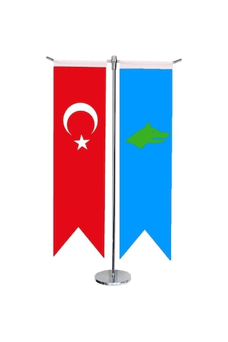Masa Üstü Kırlangıç Göktürk Devleti + Türk Bayrağı + Krom T Direk