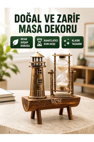 Ahşap Gövdeli Deniz Feneri Formlu Kum Saati 15x20 Cm Masa Dekoru Yeni Nesil Renkli 31870397