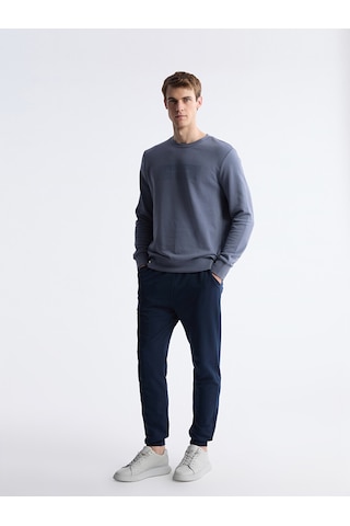 Lcwaıkıkı Classic İndigo Bisiklet Yaka Baskılı Erkek Sweatshirt