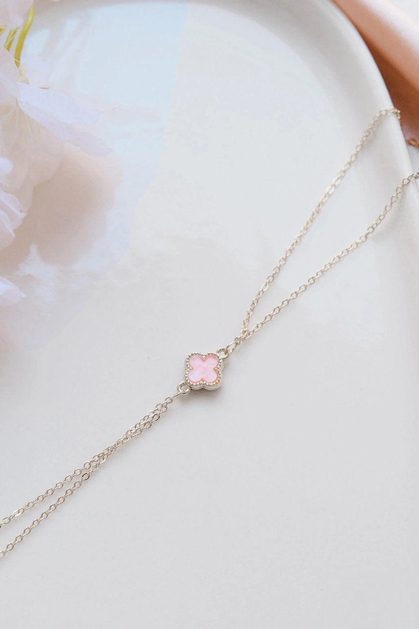 Silver Pembe Doğal Taşlı Yonca Şahmeran Gold