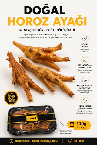 Doğal Horoz Ayağı Köpek Ödül Maması 100 G Kurutulmuş Katkısız Doğal Çiğneme Ödülü