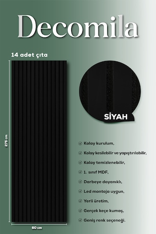 Mdf Ahşap Akustik Duvar Paneli 60x275 Cm - Siyah 60x275