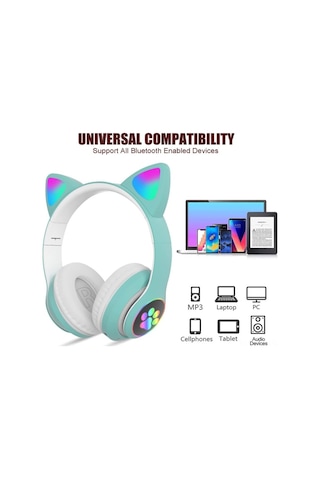 Jeemson Kedi Kulaklı Led Işıklı Bluetooth Kulaklık, Mikrofonlu, Çocuklar İçin Güvenli Ses, Oyun/müzik/seyahat Uygun lik