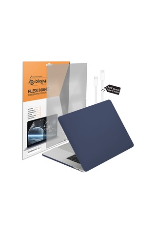 Blogy Macbook 14 M5  Paket - Ekran Koruyucu + 60w Şarj Kablosu + Kılıf Lacivert