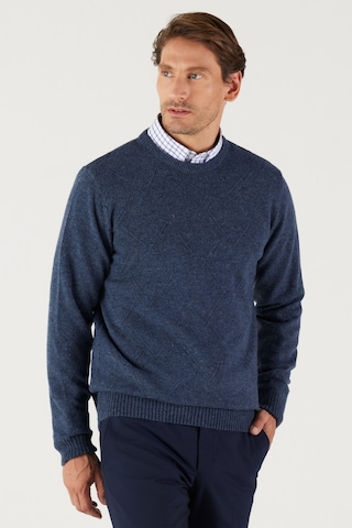 AC&Co / Altınyıldız Classics Erkek Havacı Mavi Standart Fit Normal Kesim Bisiklet Yaka Jakarlı Yünlü Triko 4A4923100205HVML Mavi